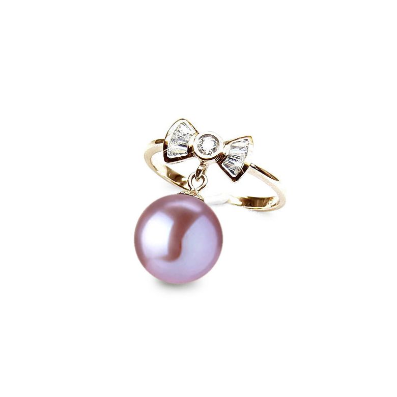Anello Nodo Farfalla - Oro Giallo 18kt, Diamanti e Perla d'Acqua Dolce - 1