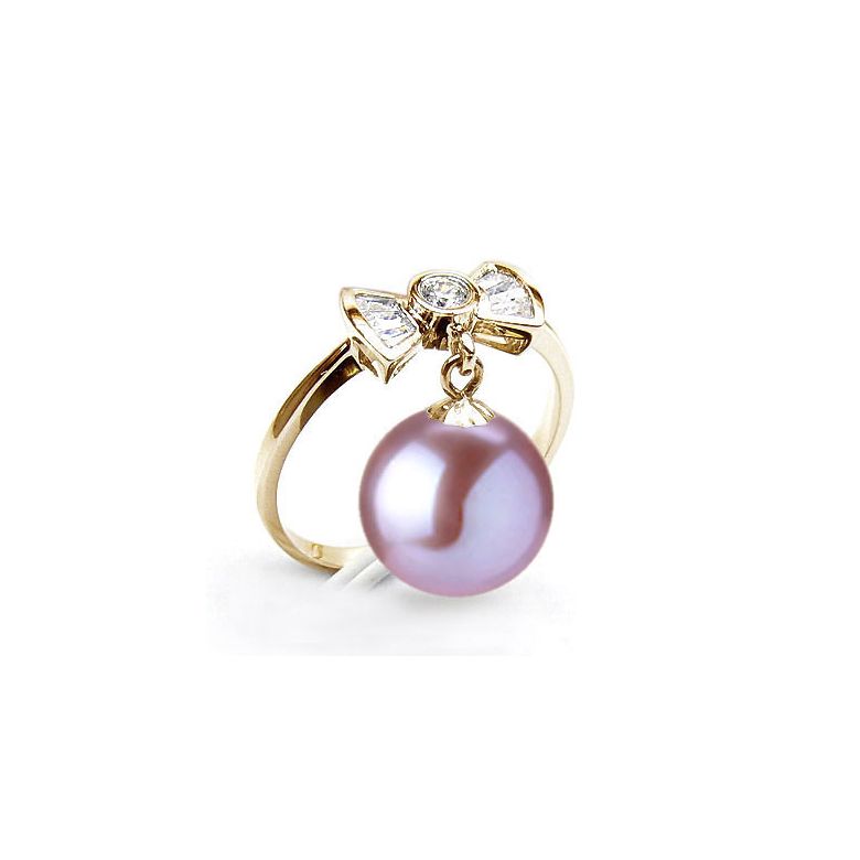 Anello Nodo Farfalla - Oro Giallo 18kt, Diamanti e Perla d'Acqua Dolce - 2