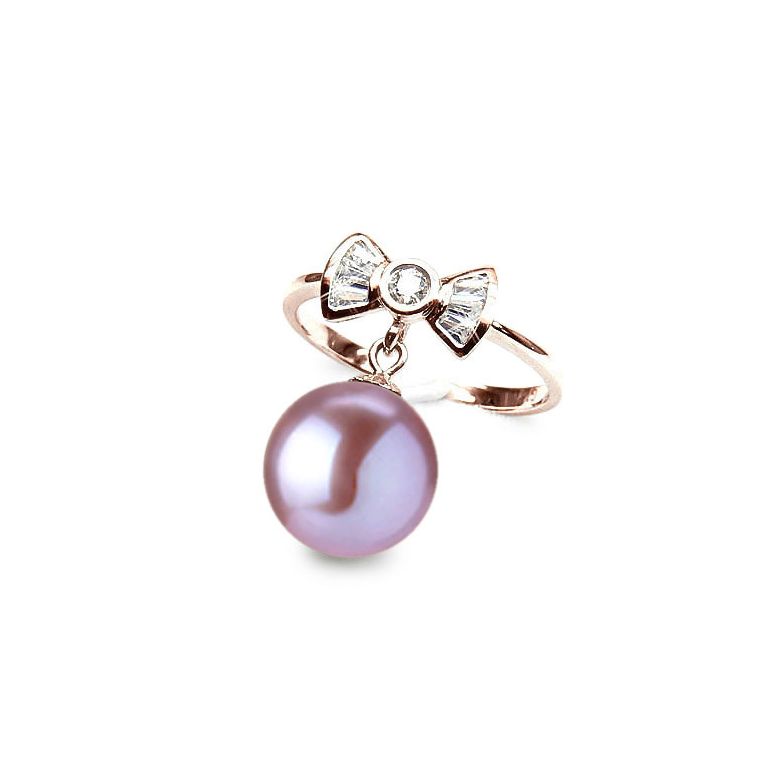 Anello Nodo Farfalla - Oro Rosa 18kt, Diamanti e Perla d'Acqua Dolce - 1