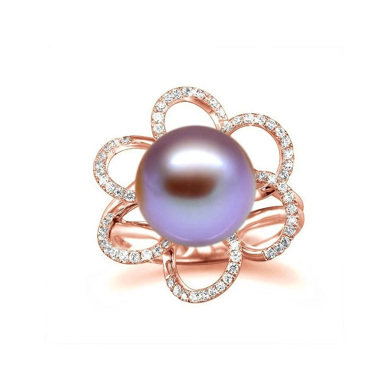 Anello Fleur Perlée - Oro Rosa, Perla d'Acqua Dolce Lavanda - 3