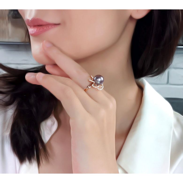 Anello Fleur Perlée - Oro Rosa, Perla d'Acqua Dolce Lavanda - 7