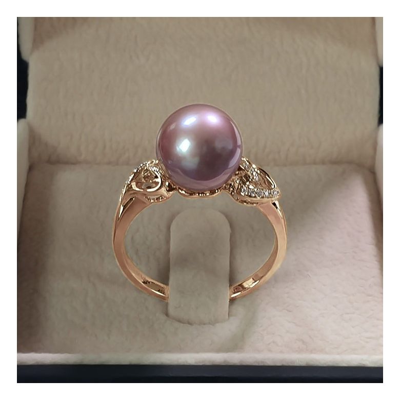 Anello Coeur de Perle - Oro Rosa, Perla d'Acqua Dolce Lavanda - 5