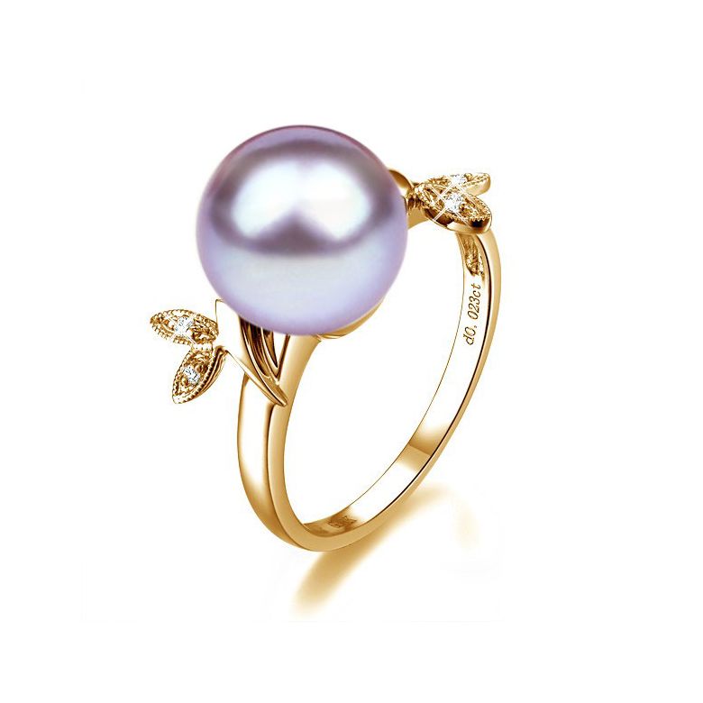 Anello Feuilles Étincelantes - Oro Giallo 18kt, Diamanti e Perla d'Acqua Dolce - 7