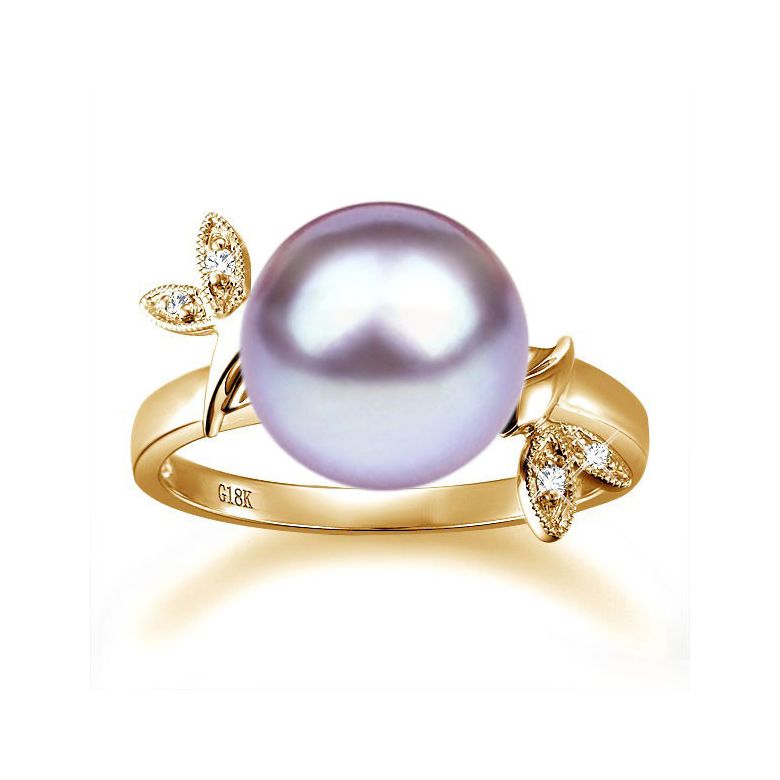 Anello Feuilles Étincelantes - Oro Giallo 18kt, Diamanti e Perla d'Acqua Dolce - 6