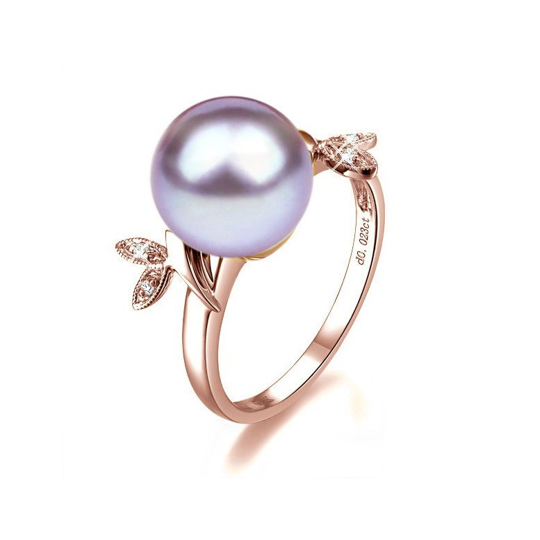 Anello Feuilles Étincelantes - Oro Rosa 18kt, Diamanti e Perla d'Acqua Dolce - 1