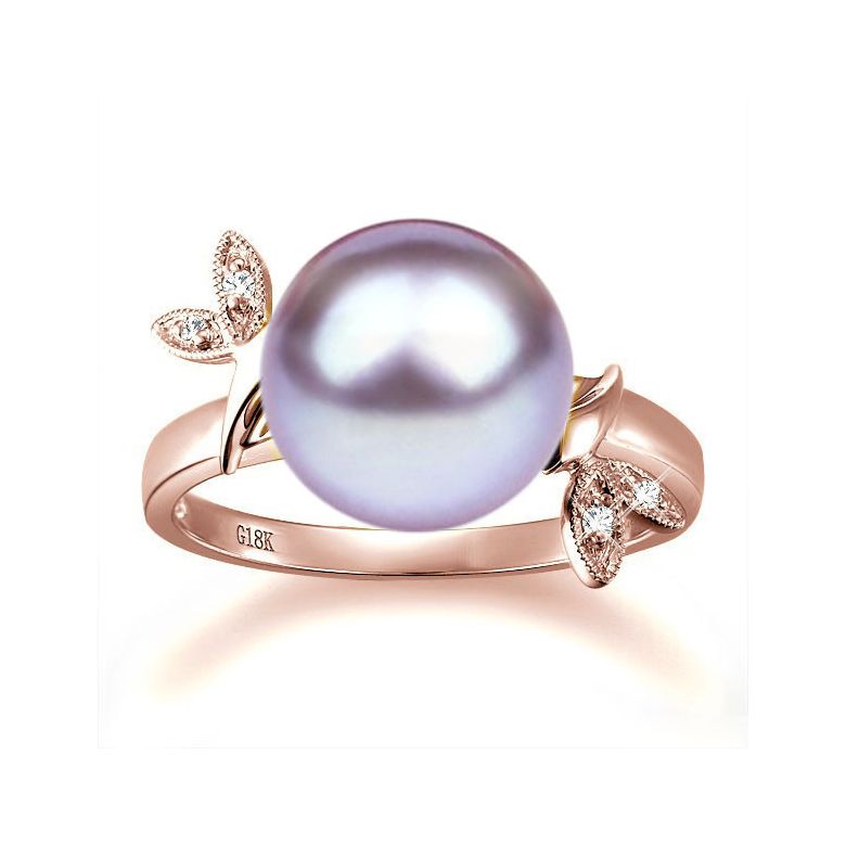 Anello Feuilles Étincelantes - Oro Rosa 18kt, Diamanti e Perla d'Acqua Dolce - 2