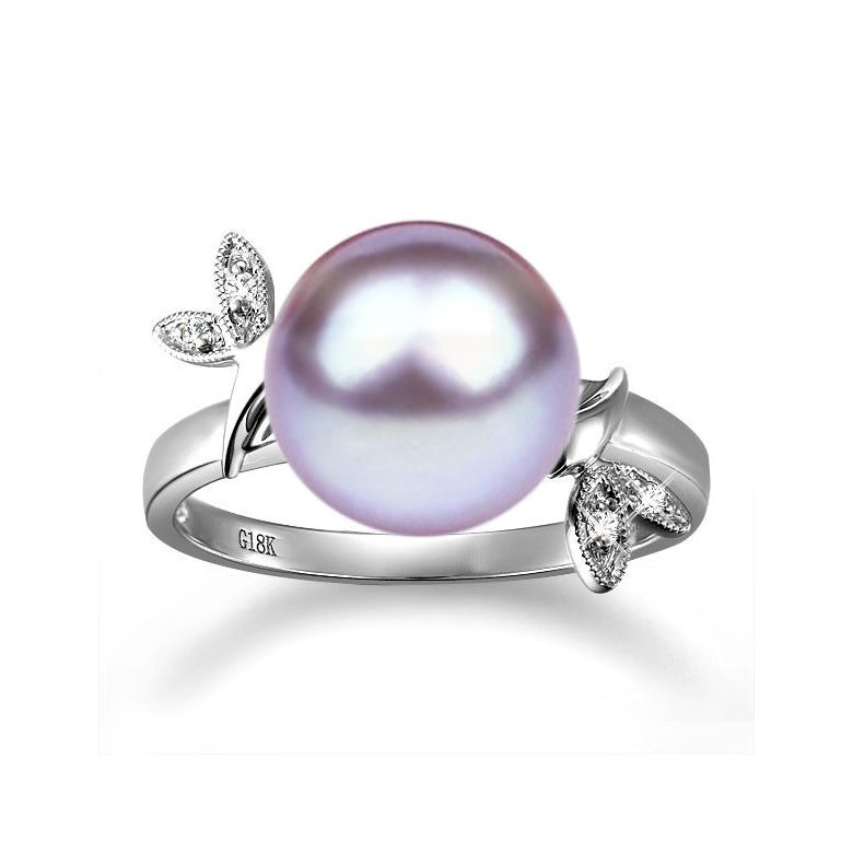 Anello Feuilles Étincelantes - Oro Bianco 18kt, Diamanti e Perla d'Acqua Dolce - 6