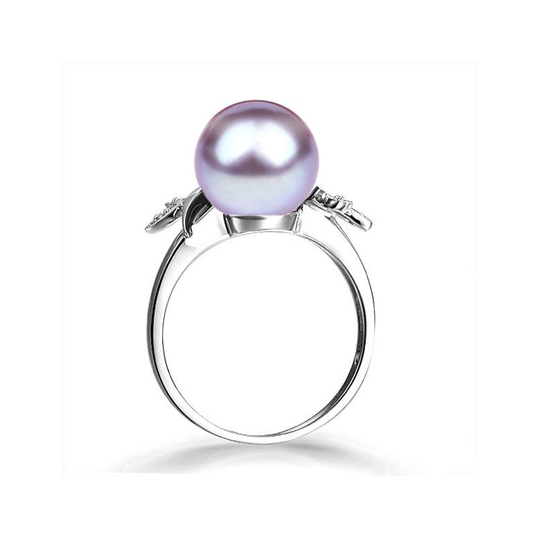Anello Feuilles Étincelantes - Oro Bianco 18kt, Diamanti e Perla d'Acqua Dolce - 7