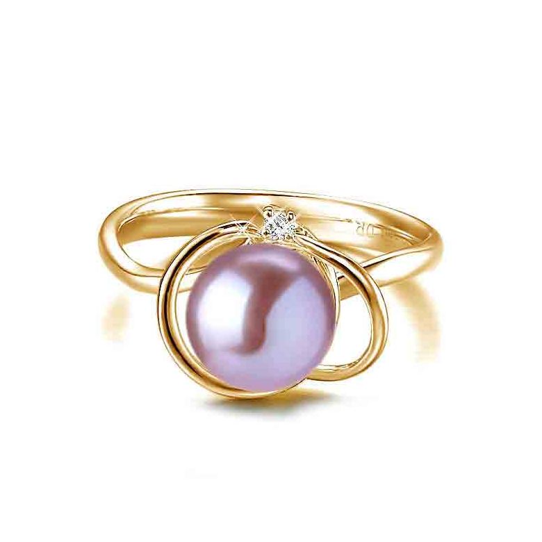 Anello Résurrection - Oro Giallo 18kt, Diamante e Perla d'Acqua Dolce - 2