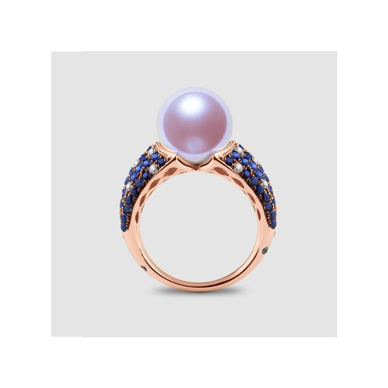 Anello L'Enchanteur - Oro Rosa, Zaffiri, Diamanti & Perla d'Acqua Dolce - 1