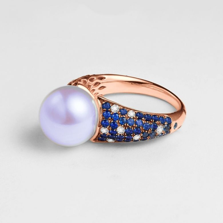 Anello L'Enchanteur - Oro Rosa, Zaffiri, Diamanti & Perla d'Acqua Dolce - 2