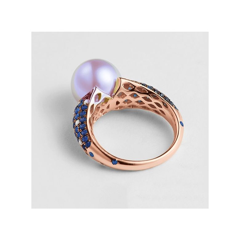 Anello L'Enchanteur - Oro Rosa, Zaffiri, Diamanti & Perla d'Acqua Dolce - 3
