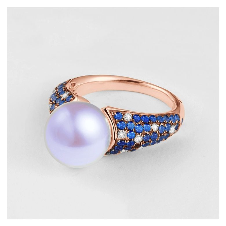 Anello L'Enchanteur - Oro Rosa, Zaffiri, Diamanti & Perla d'Acqua Dolce - 4