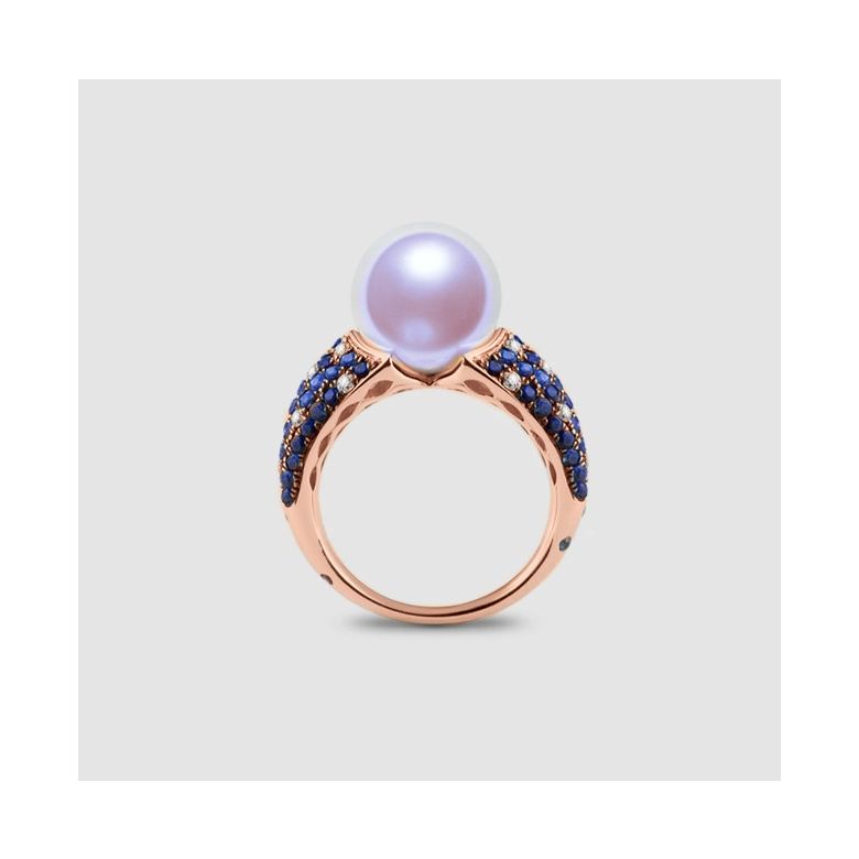 Anello L'Enchanteur - Oro Rosa, Zaffiri, Diamanti & Perla d'Acqua Dolce - 6