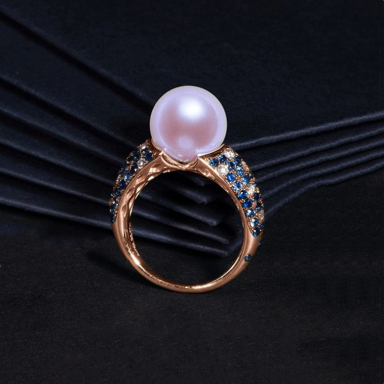 Anello L'Enchanteur - Oro Rosa, Zaffiri, Diamanti & Perla d'Acqua Dolce - 7