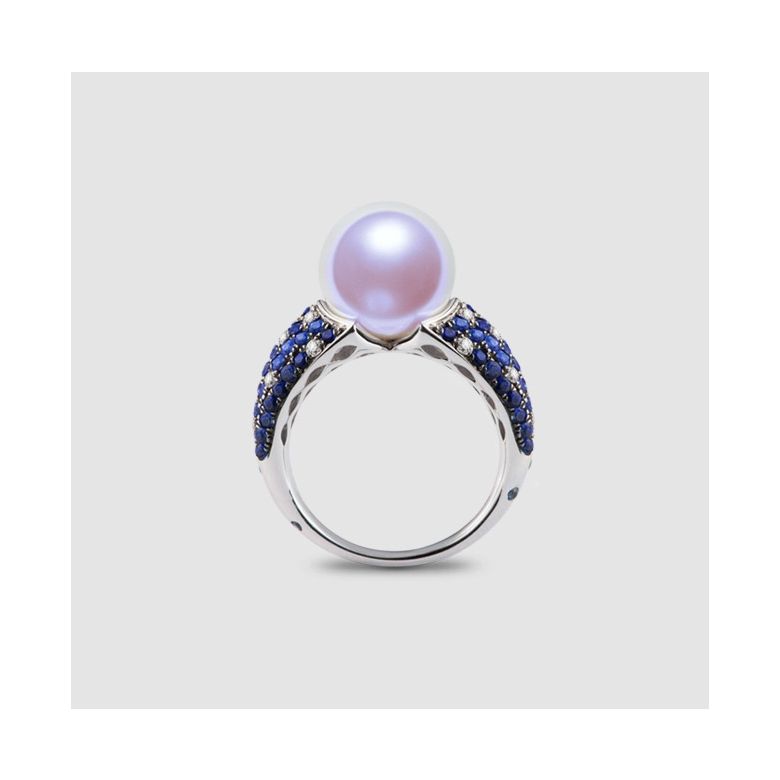 Anello L'Enchanteur - Oro Bianco, Zaffiri, Diamanti & Perla d'Acqua Dolce - 6