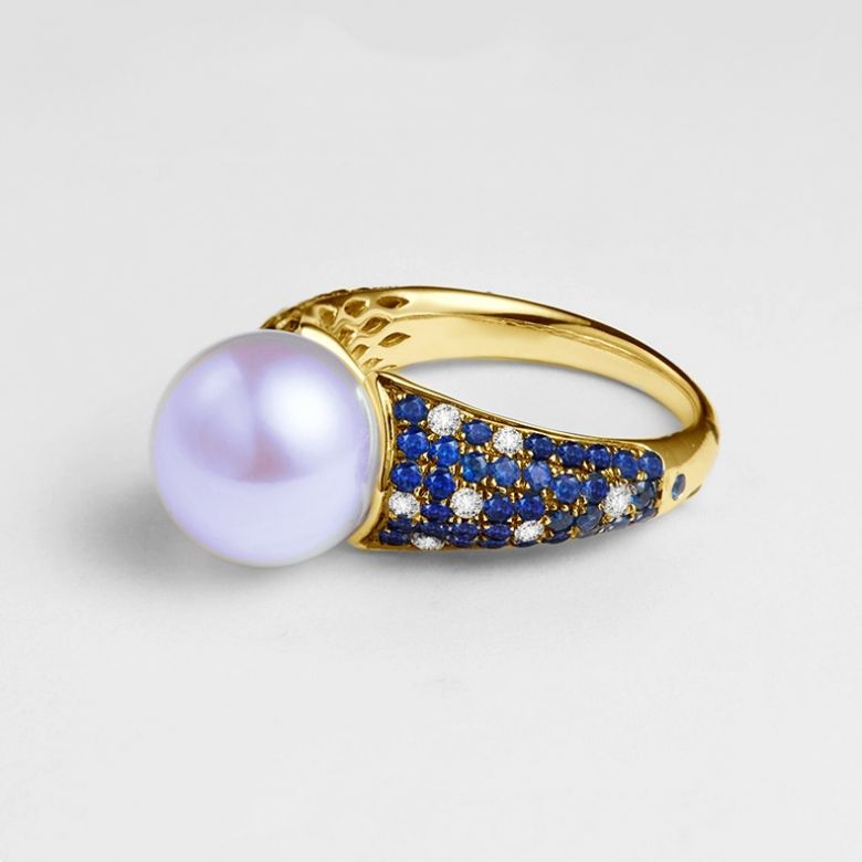 Anello L'Enchanteur - Oro Giallo, Zaffiri, Diamanti & Perla d'Acqua Dolce - 2