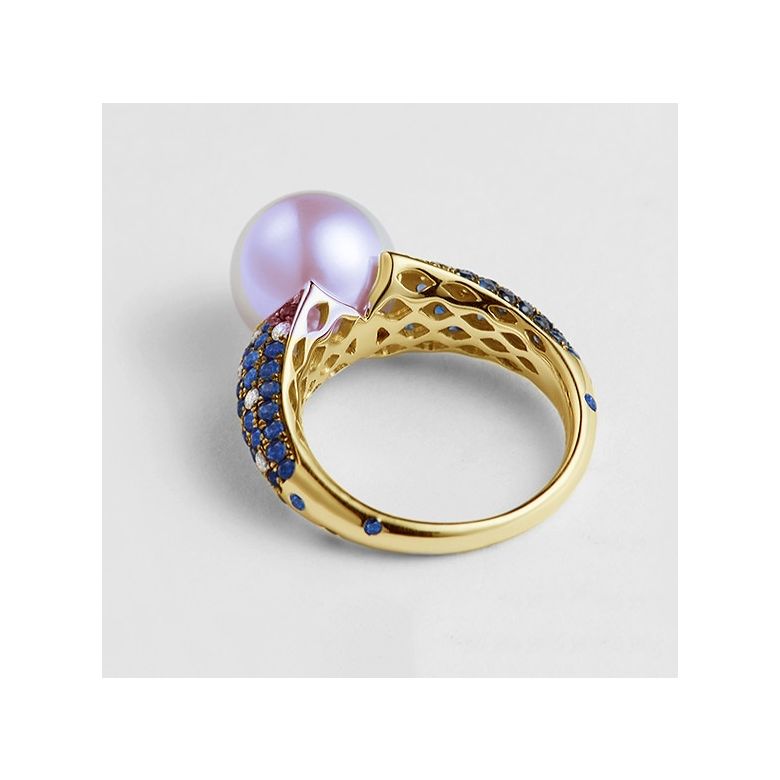 Anello L'Enchanteur - Oro Giallo, Zaffiri, Diamanti & Perla d'Acqua Dolce - 3