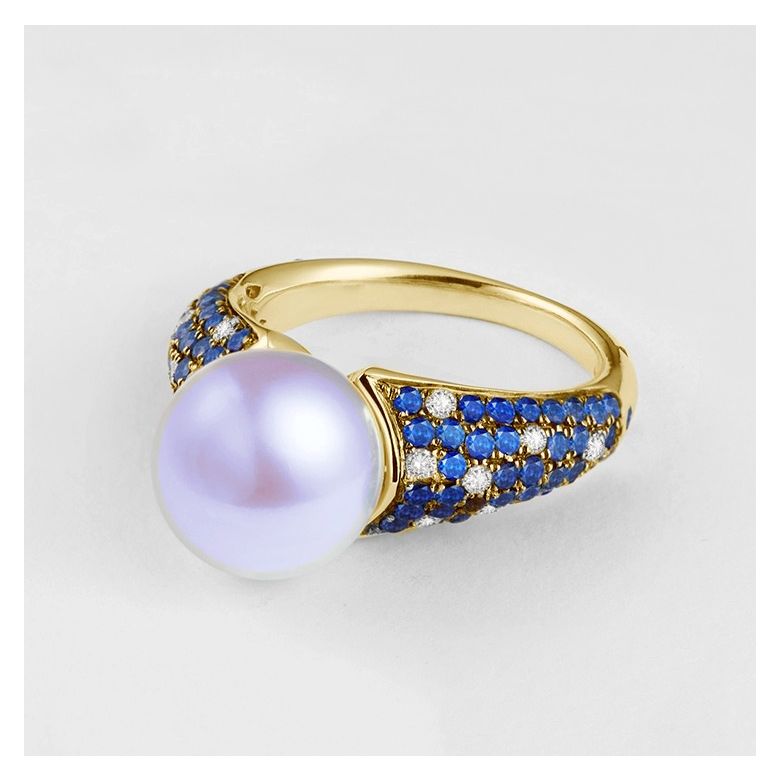 Anello L'Enchanteur - Oro Giallo, Zaffiri, Diamanti & Perla d'Acqua Dolce - 4