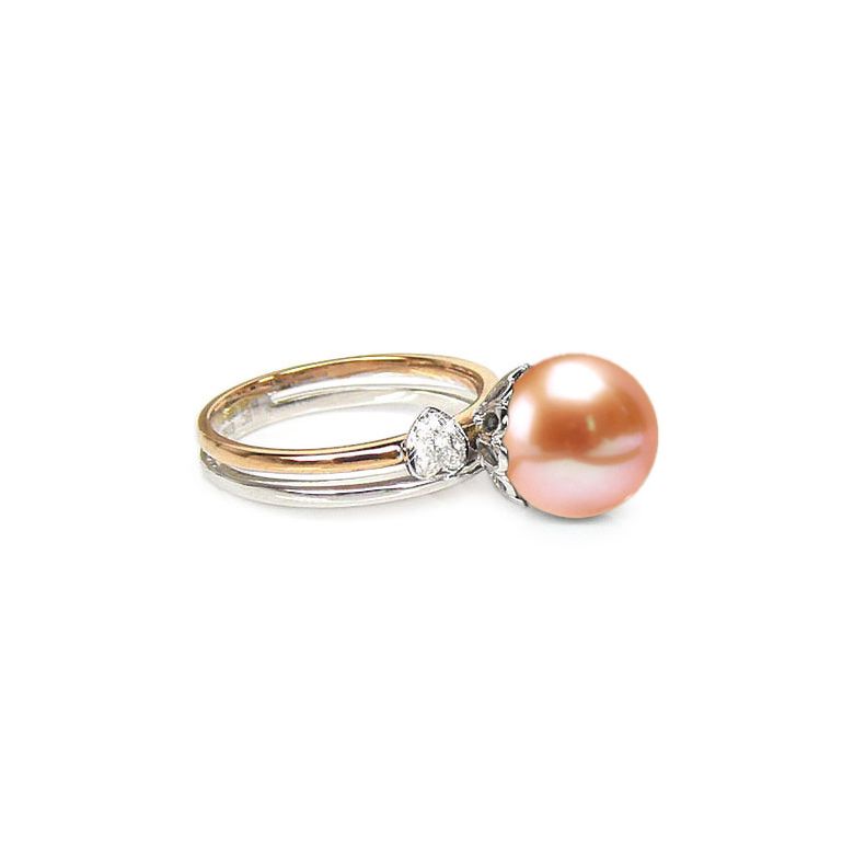 Anello Ovation - Oro Bianco/Giallo 18kt, Diamanti e Perla d'Acqua Dolce - 2