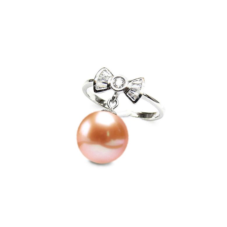 Anello Nodo Farfalla - Oro Bianco 18kt, Diamanti e Perla d'Acqua Dolce - 1