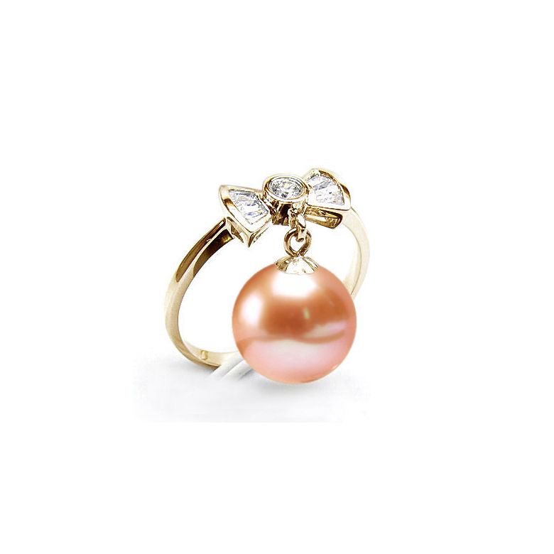 Anello Nodo Farfalla - Oro Giallo 18kt, Diamanti e Perla d'Acqua Dolce - 2