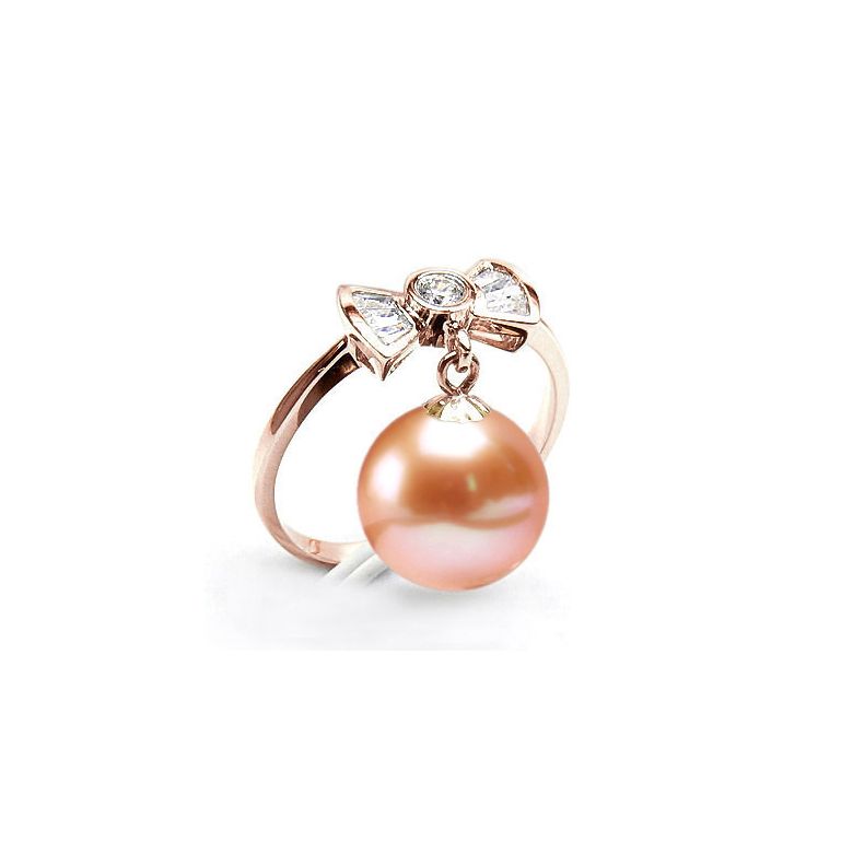 Anello Nodo Farfalla - Oro Rosa 18kt, Diamanti e Perla d'Acqua Dolce - 2