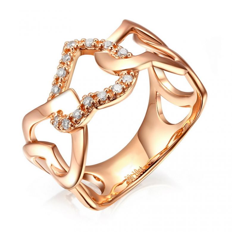 Anello cuori a catena - Oro rosa 18ct e diamanti - 1