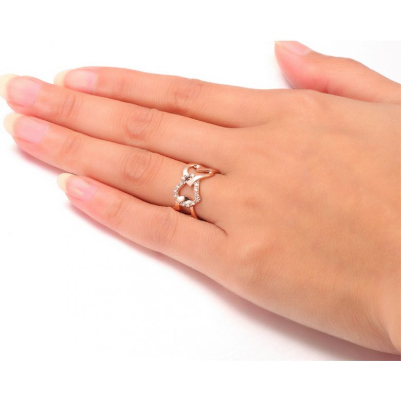 Anello cuori a catena - Oro rosa 18ct e diamanti - 2
