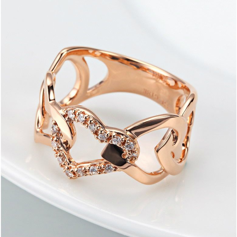Anello cuori a catena - Oro rosa 18ct e diamanti - 3