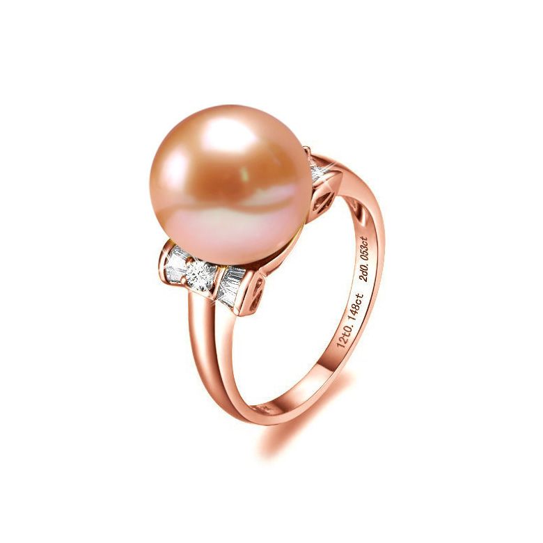 Anello Nodo Farfalla - Oro Rosa, Perla d'Acqua Dolce Rosa - 1
