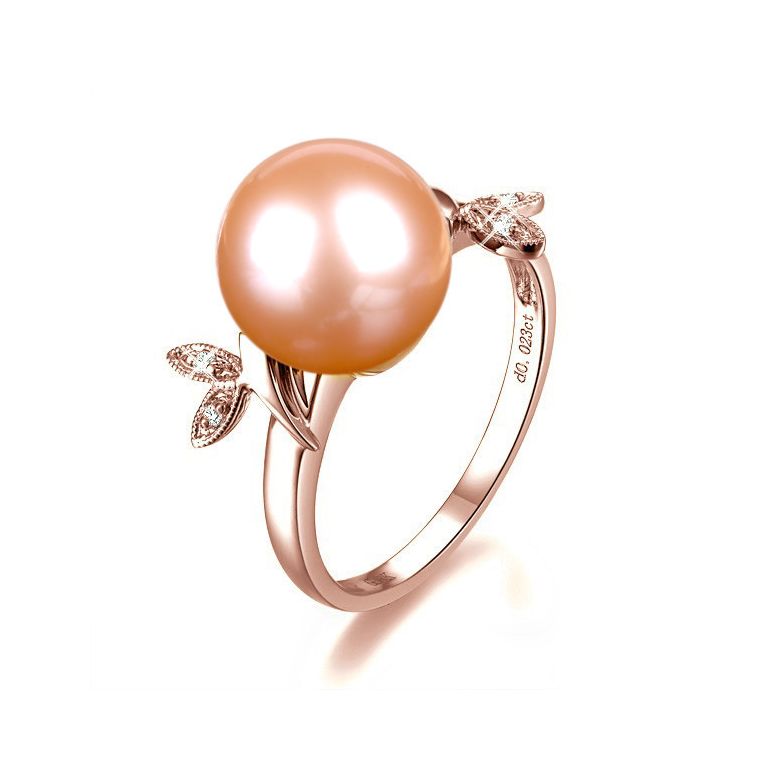 Anello Feuilles Étincelantes - Oro Rosa 18kt, Diamanti e Perla d'Acqua Dolce - 1