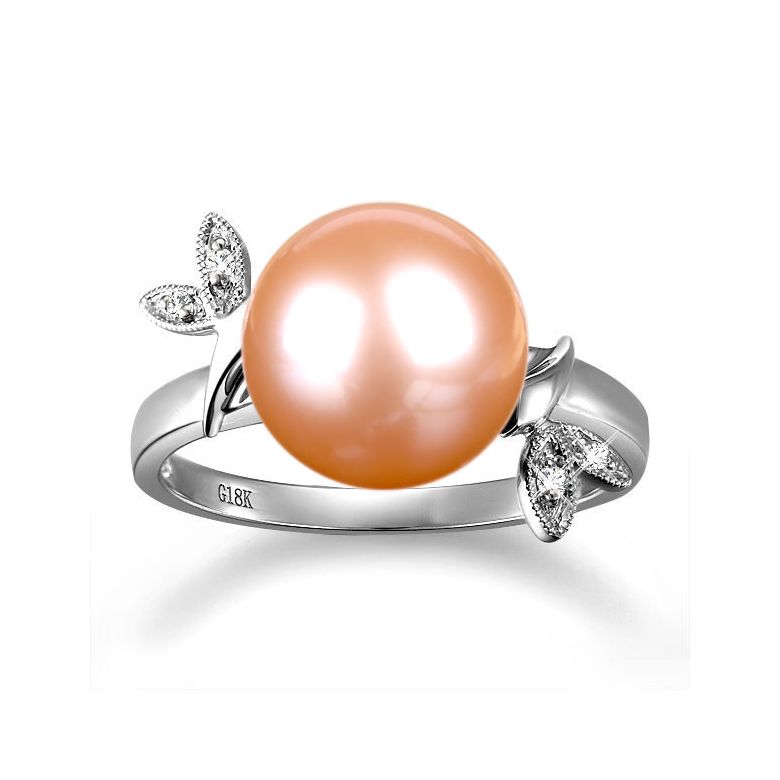 Anello Feuilles Étincelantes - Oro Bianco 18kt, Diamanti e Perla d'Acqua Dolce - 4
