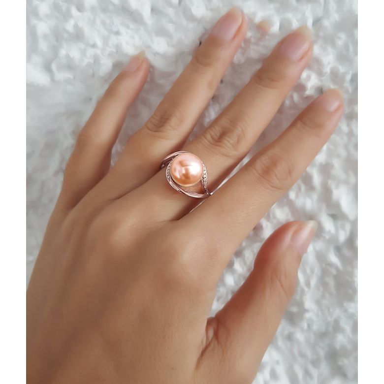 Anello Antalya - Oro Rosa, Perla d'Acqua Dolce Rosa - 4