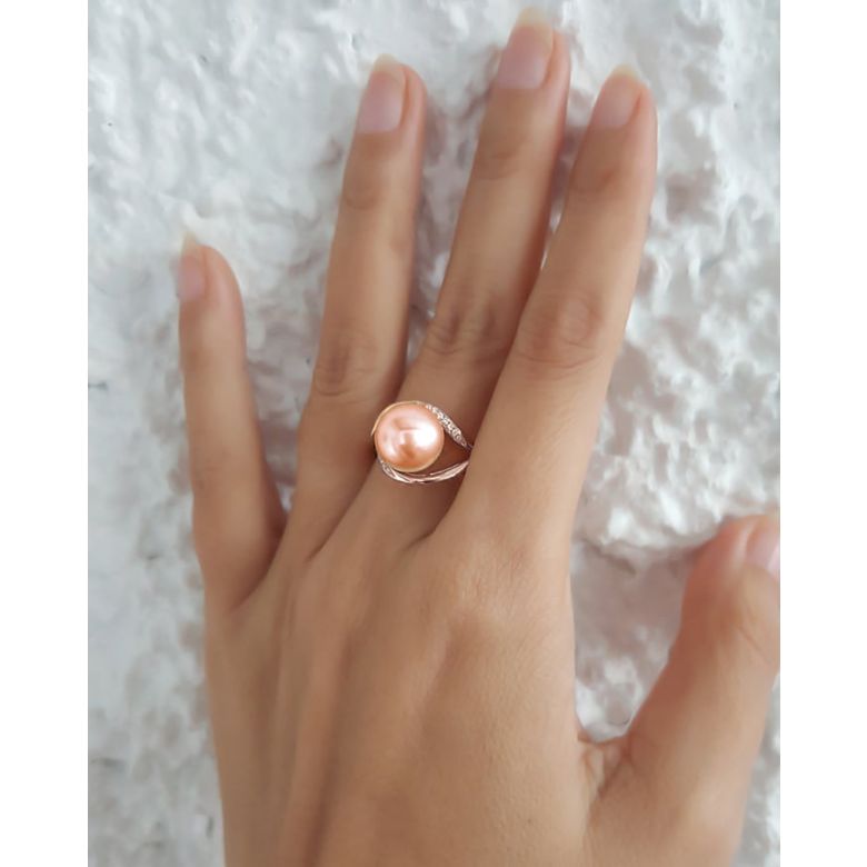 Anello Antalya - Oro Rosa, Perla d'Acqua Dolce Rosa - 6