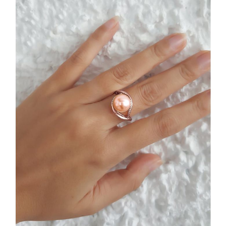 Anello Antalya - Oro Rosa, Perla d'Acqua Dolce Rosa - 7