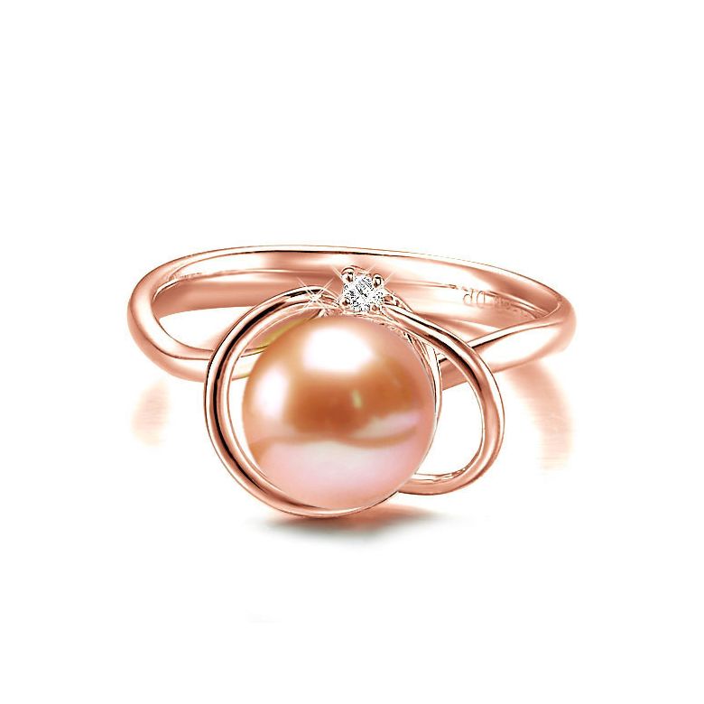 Anello Résurrection - Oro Rosa 18kt, Diamante e Perla d'Acqua Dolce - 2