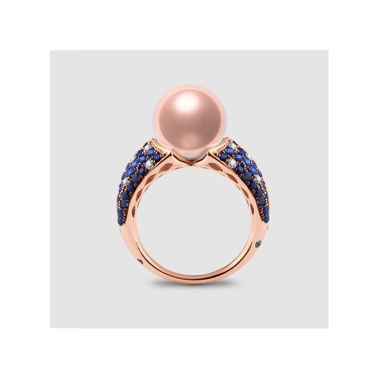 Anello L'Enchanteur - Oro Rosa, Zaffiri, Diamanti & Perla d'Acqua Dolce - 1