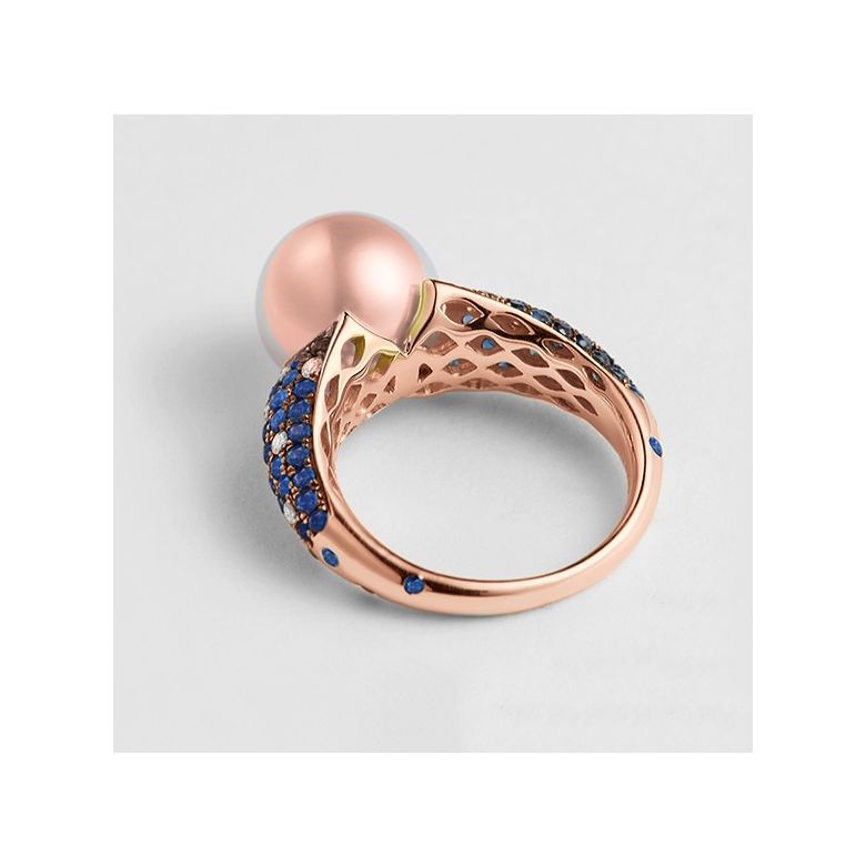 Anello L'Enchanteur - Oro Rosa, Zaffiri, Diamanti & Perla d'Acqua Dolce - 3