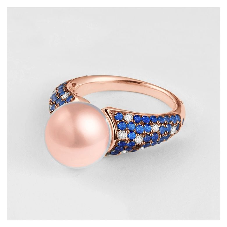 Anello L'Enchanteur - Oro Rosa, Zaffiri, Diamanti & Perla d'Acqua Dolce - 4