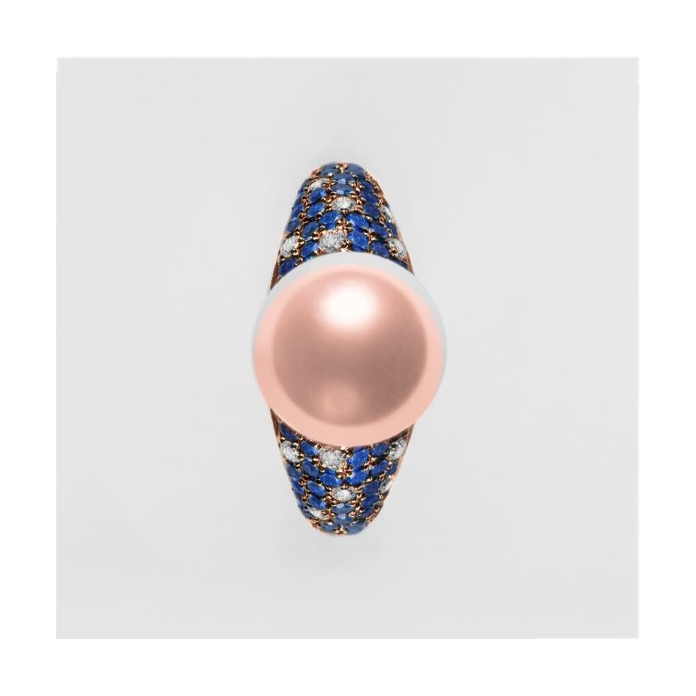 Anello L'Enchanteur - Oro Rosa, Zaffiri, Diamanti & Perla d'Acqua Dolce - 5