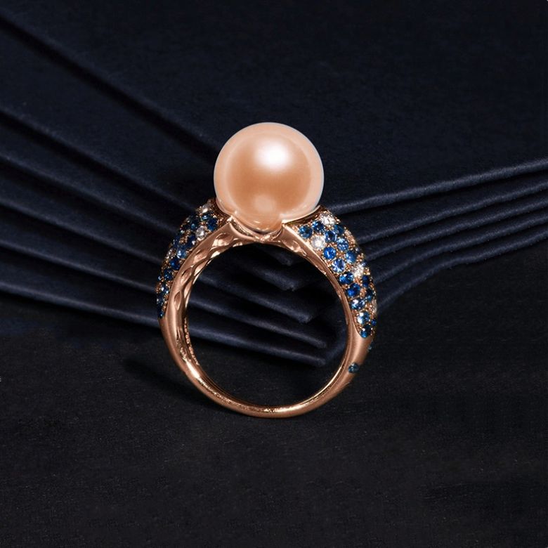Anello L'Enchanteur - Oro Rosa, Zaffiri, Diamanti & Perla d'Acqua Dolce - 7