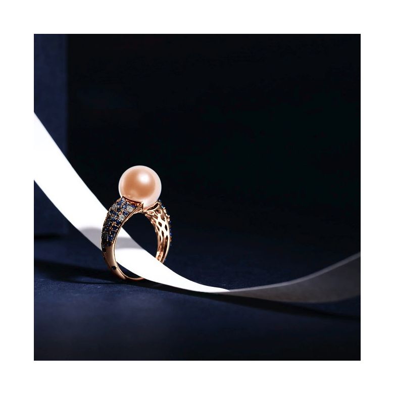 Anello L'Enchanteur - Oro Rosa, Zaffiri, Diamanti & Perla d'Acqua Dolce - 8