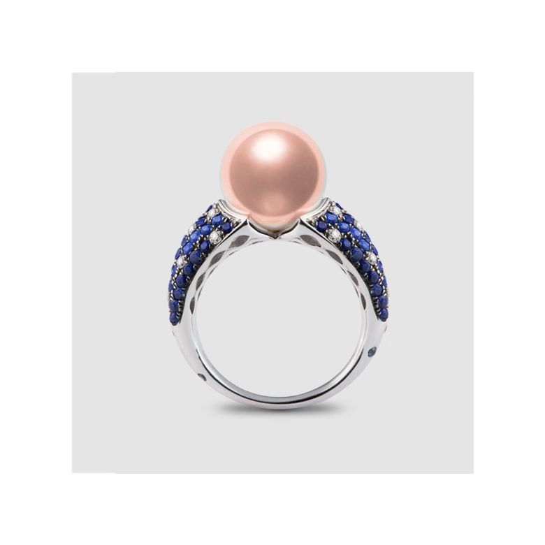 Anello L'Enchanteur - Oro Bianco, Zaffiri, Diamanti & Perla d'Acqua Dolce - 1