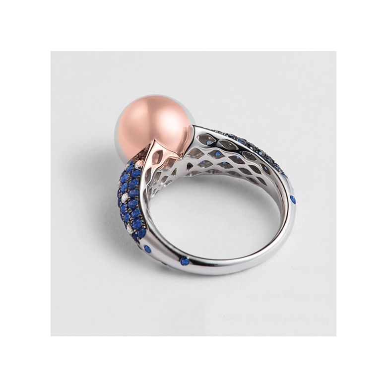 Anello L'Enchanteur - Oro Bianco, Zaffiri, Diamanti & Perla d'Acqua Dolce - 3
