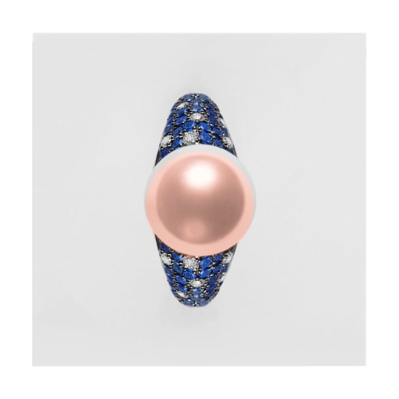 Anello L'Enchanteur - Oro Bianco, Zaffiri, Diamanti & Perla d'Acqua Dolce - 8