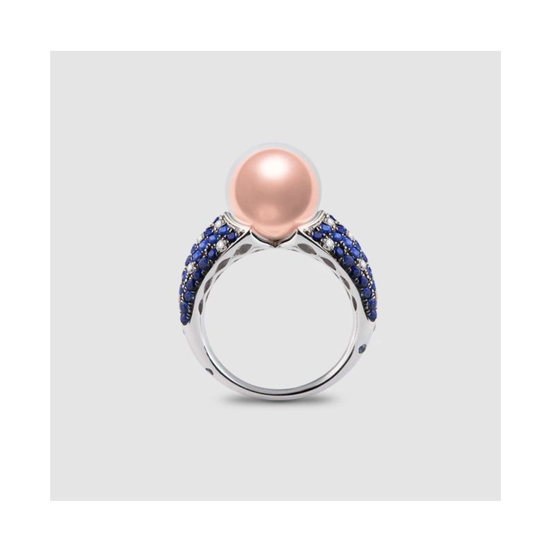 Anello L'Enchanteur - Oro Bianco, Zaffiri, Diamanti & Perla d'Acqua Dolce - 9