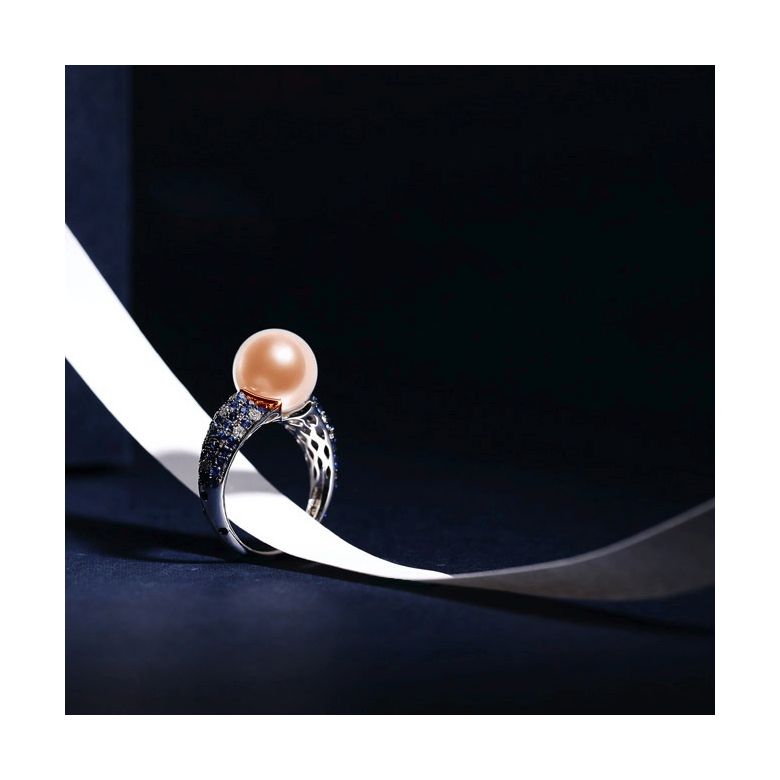Anello L'Enchanteur - Oro Bianco, Zaffiri, Diamanti & Perla d'Acqua Dolce - 6