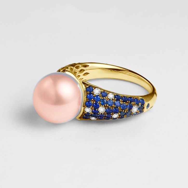 Anello L'Enchanteur - Oro Giallo, Zaffiri, Diamanti & Perla d'Acqua Dolce - 2