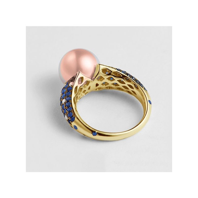 Anello L'Enchanteur - Oro Giallo, Zaffiri, Diamanti & Perla d'Acqua Dolce - 3